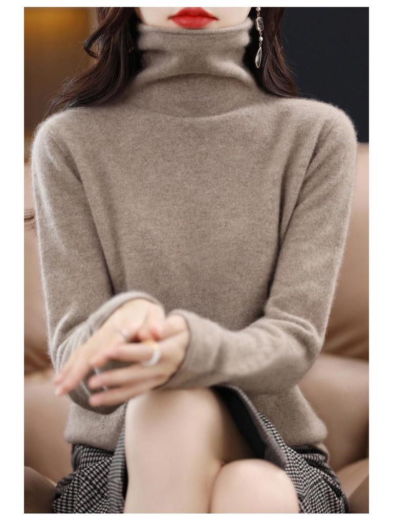 Women's Cowl Neck Wool Sweater: Slimming Autumn/Winter Cashmere Knit Base Layer, Long Sleeve.