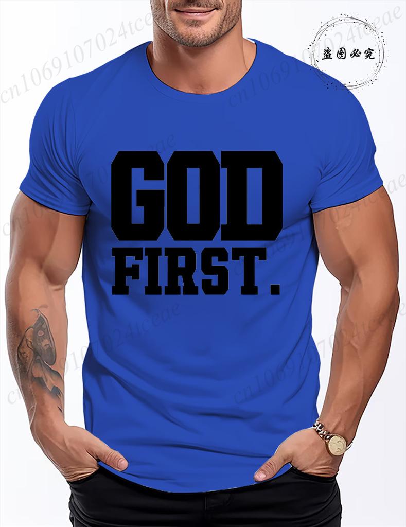 Funny God First Graphic Tshirt for Men Women Clothing Fashion Style T Shirts Y2K Tops Casual Shortsleeve Tshirt Streetwear