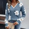 Women's Casual Fashion Elegant Floral  Knitted V-Neck Sweater