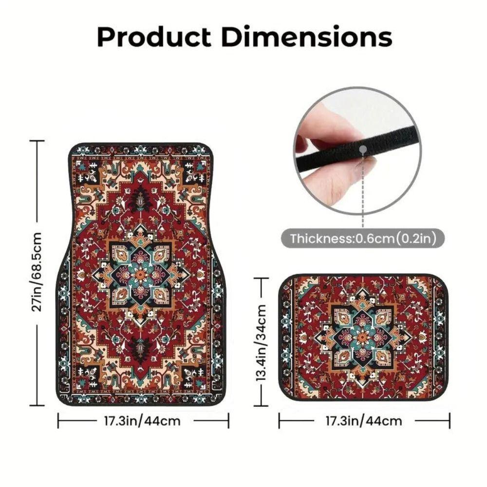 4Pcs Heavy Duty Persian Carpet Bohemian Car Floor Protector Rugs  for Front Rear Seats