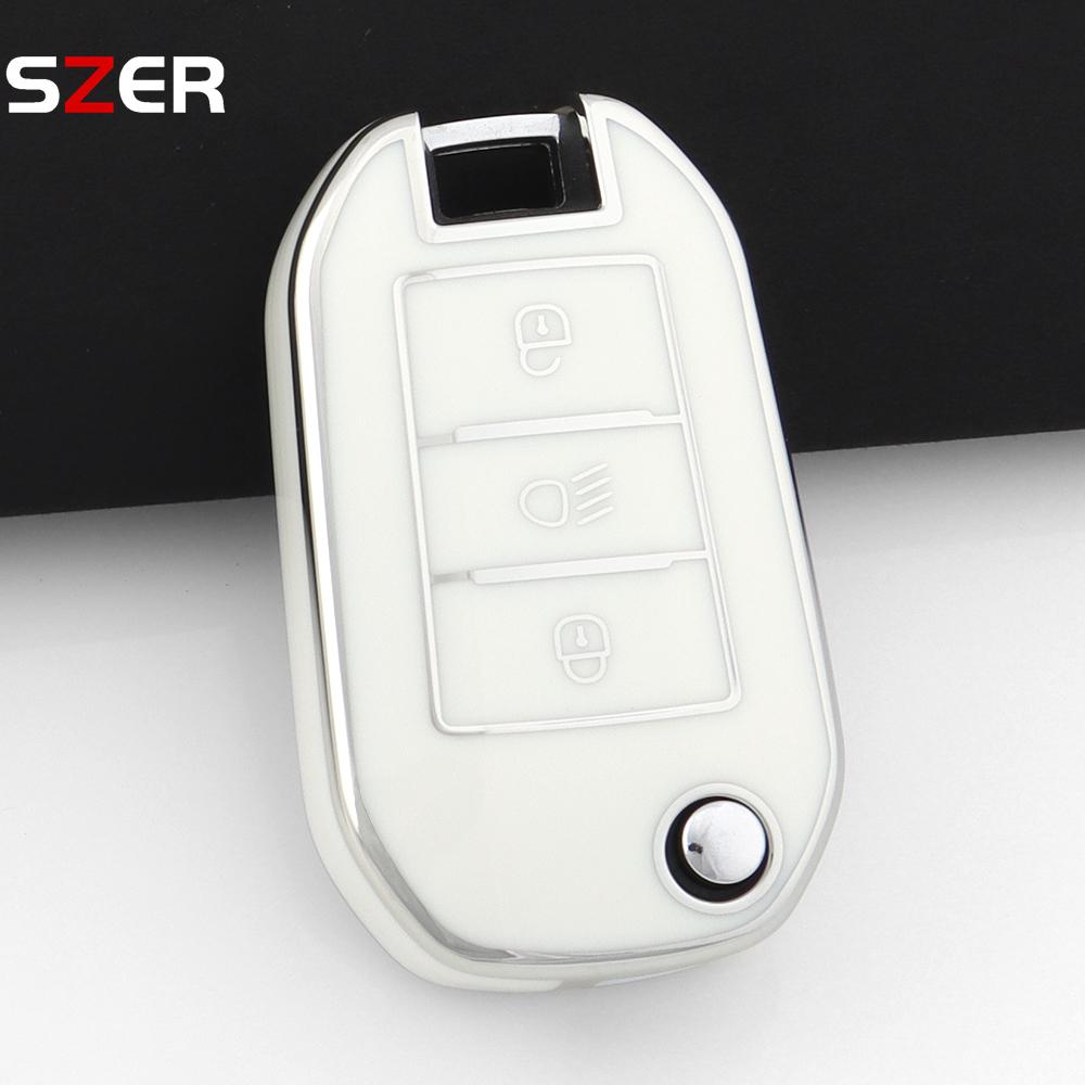 New Tpu Car Key Case Cover For Peugeot 208 308 408 508 2008 3008 4008 5008 For Citroen C3 C4 Cactus C6 C8 Protector Fob Keychain