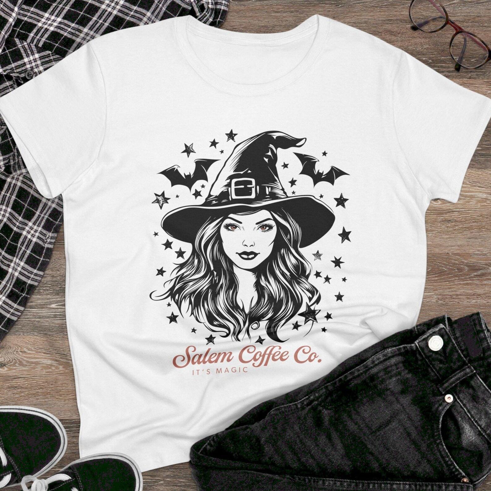 Spellbinding Salem Coffee Co. Women s T-Shirt with Stunning Witch Illustration S