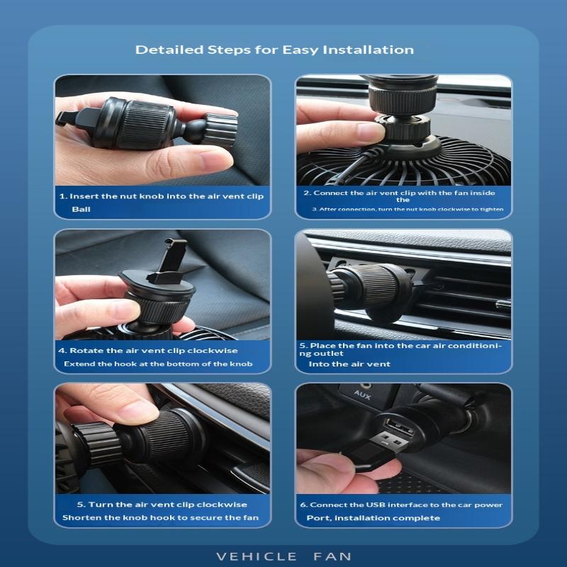 Air Vent 3 Speed 5V 1A Car Usb Cooling Fan 360 Degree Adjustable Air Outlet Car Fan 5-Blade Low Noise For Car Truck Suv Sedan