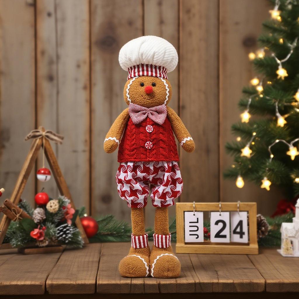 Christmas Gingerbread Man Expandable Doll Cartoon Character Decor with Retractable Design Cute Home Ornament forTabletop Display