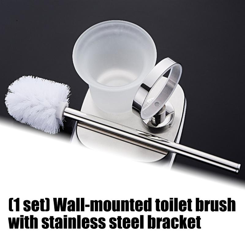 Hygienic Hanging Toilet Brush System with Shatterproof Glass Housing Simple Styles Wall Mounted Toilet Cleaning Set