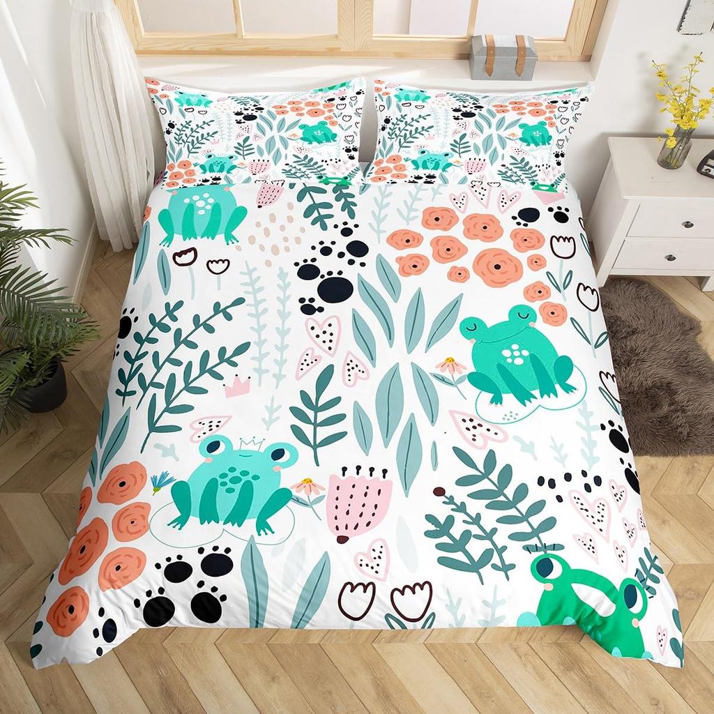 Funny Smoking Frog Duvet Cover Set King Bedding Set Boho Moon Stars Botanical Fungus Mushroom Comforter Cover Children Bedding