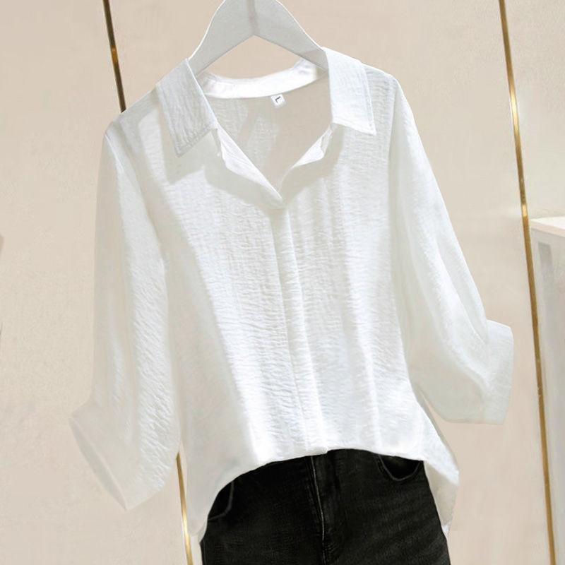 3/4 Sleeve Cotton Large Size Women's Loose Shirt Female Summer Simple Pullover V-neck Bat Sleeve Top Polo Shirt