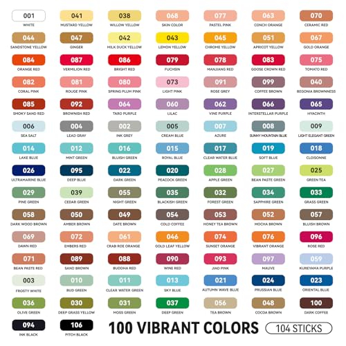 LIGHTWISH Professional Oil Pastels - 100 Colors + 4 White Sticks (104 Sticks Total) - Vivid Colors, Lightfast, Blending-Focused, Creamy Soft Texture,