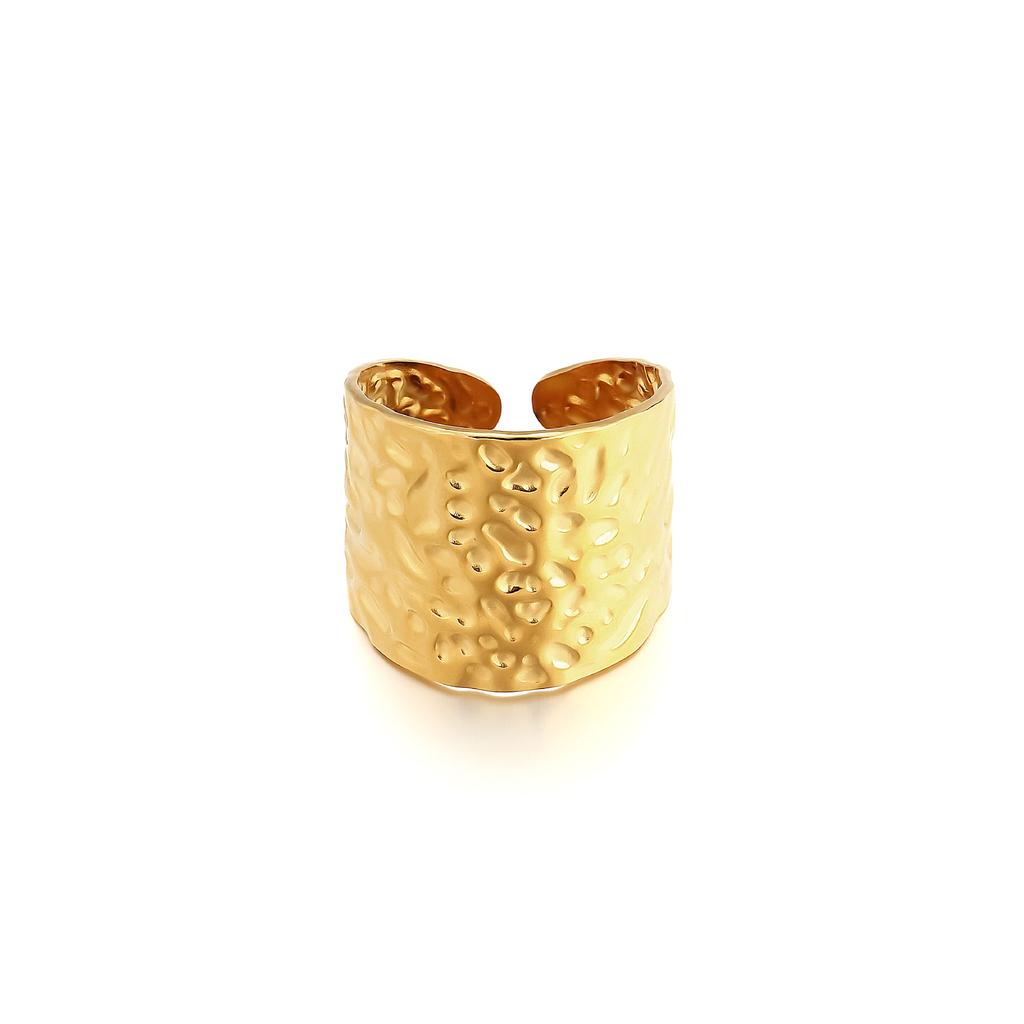 Personalized Ring, Stainless Steel Vacuum Plated 18K Gold Irregular Wide Face Opening Jewelry