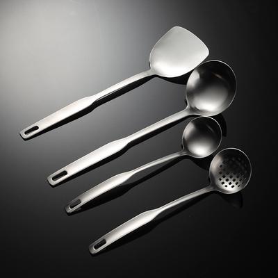 Set linguri spatule verticale din oțel inoxidabil nemagnetic cu mâner plat pentru persoane, lingură pentru prăjit în wok, polonic pentru hot pot, strecurătoare