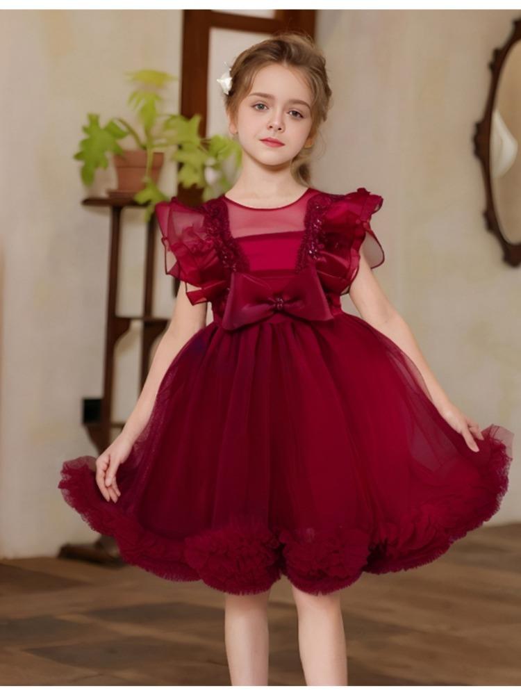 Children's Mesh Gowns Pom Pom Princess Dresses Medium and Large Children's Dresses Dresses Girls' Weekend Costumes  Girl's Favourite Dress