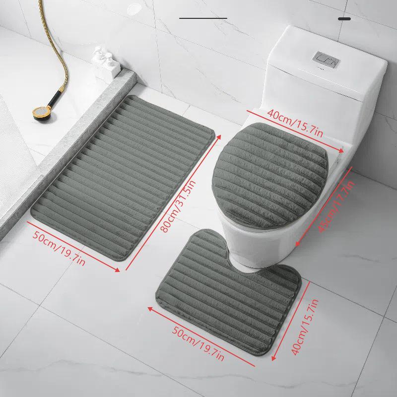 3Pcs Minimalist Style Plush Bathroom Floor Mat Set Non-slip Soft Doormat Water Absorbent for Bath Entry