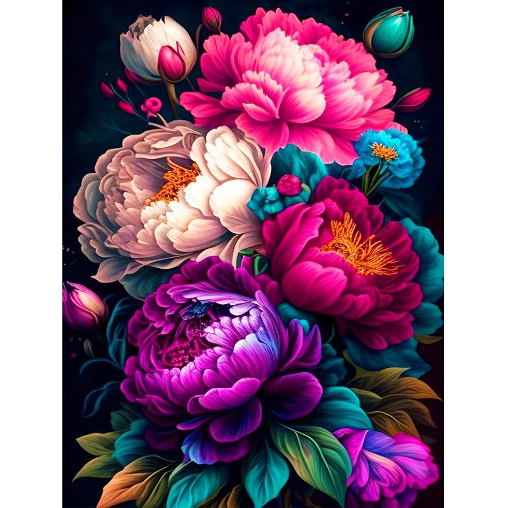 5D Diamond Painting, Peony Flower Sticker Diamond Cross Stitch Decorative Painting