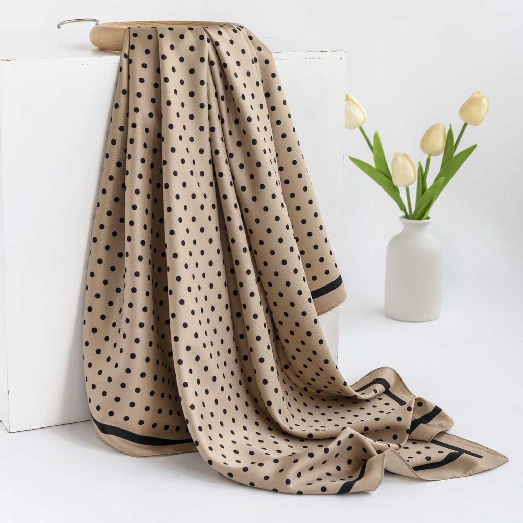 2024 Vår og Høst Tynt Fransk Beige Prikkete Skjerf Dames Firkantskjerf Sjal Ytre Dekorasjon Allsidig Skjerf