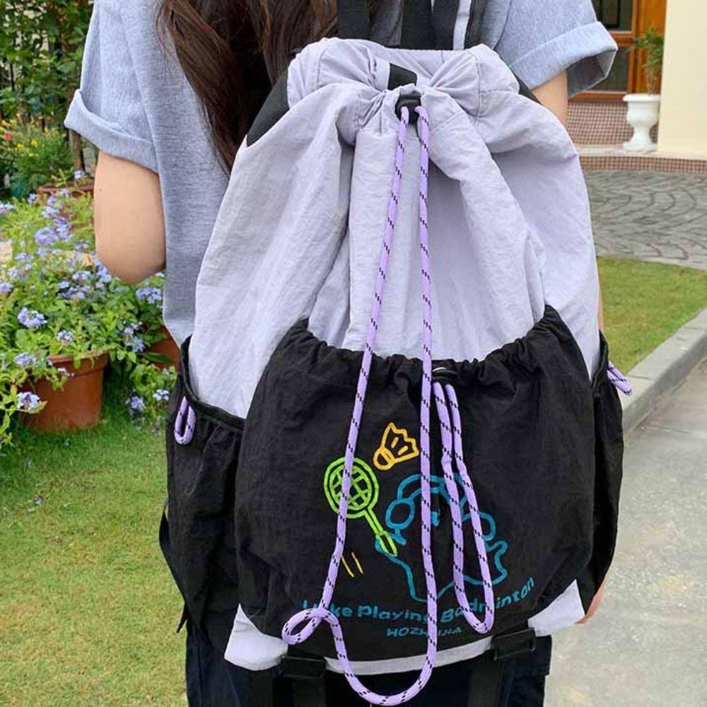 Large Capacity Fitness Shoulder Bag Cartoon Puppy Drawstring Fitness Bag  Women
