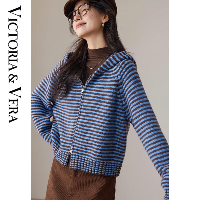 

VICTORIA&VERA Women s Striped Hooded Zip-up Knit Cardigan XL