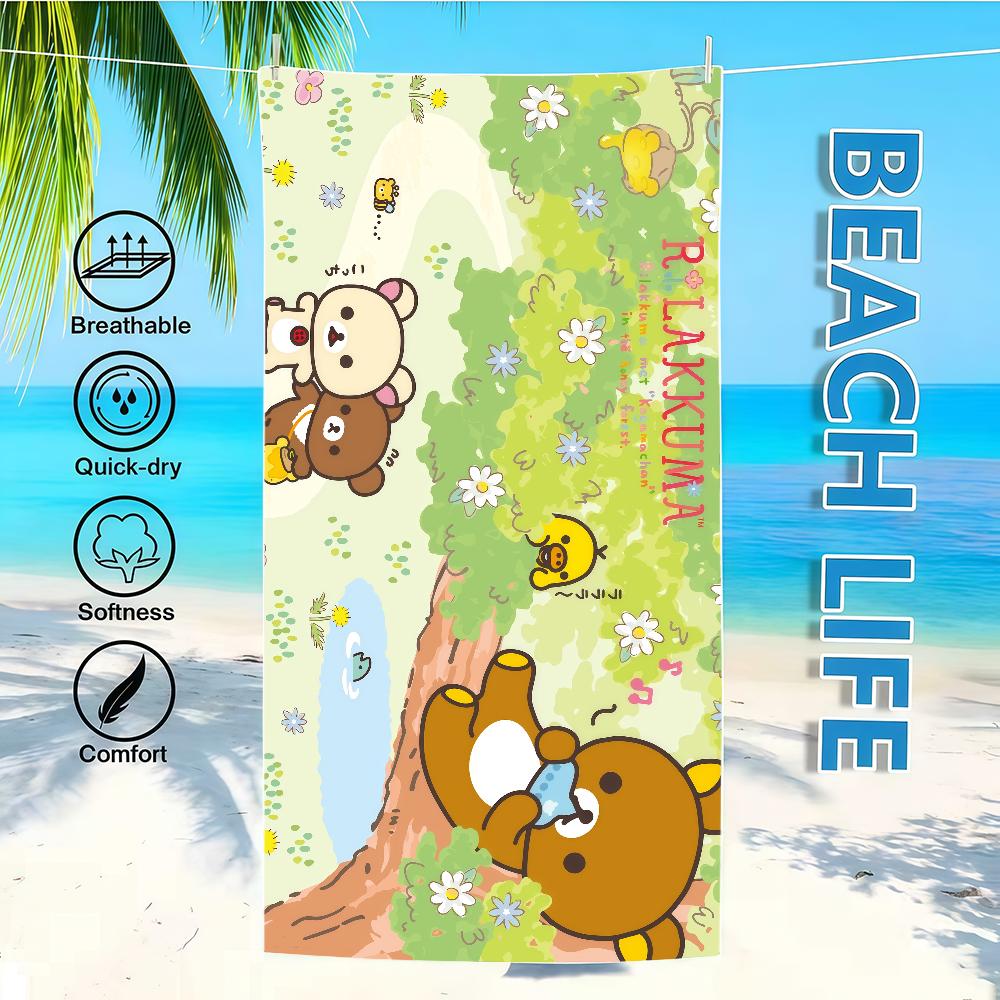 R-rilakkumas-es Towel Textile Bathrobe Beach Quick-Drying Lightweight Cute Portable Camping Swim Pool Cartoon Travel