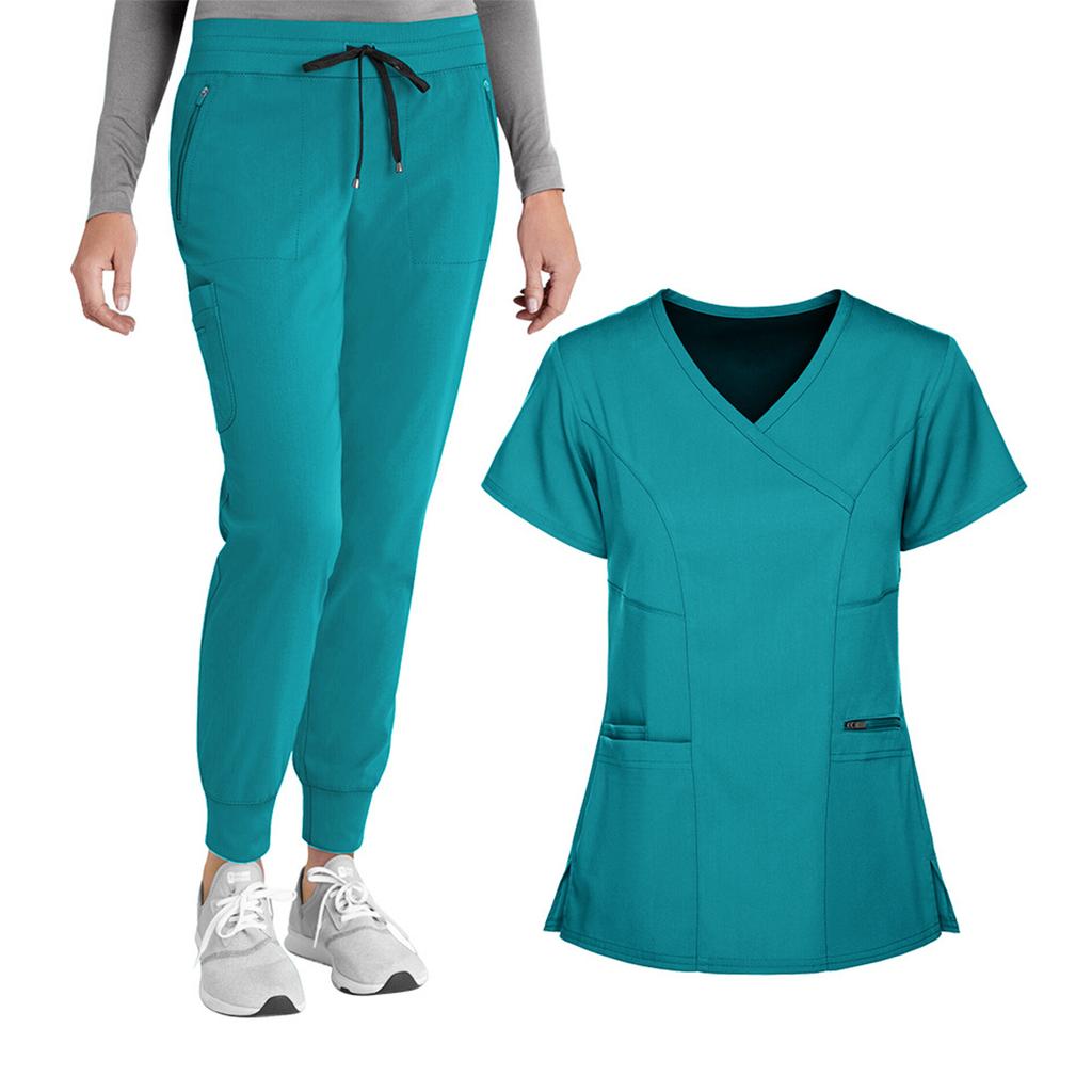 Women's Loose And Comfortable V-neck Short Sleeved Workwear With Top And Beauty Suit Set