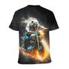 Moto Men's Casual 3D Print Loose Round Neck Short Sleeved T-shirt Top