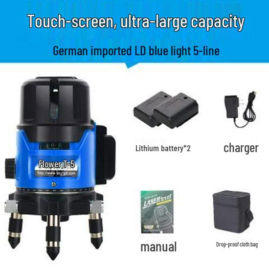 High-Precision Outdoor Laser Level with Infrared, Green, and Blue High-Brightness Beams - 2, 3, and 5-Line Automatic Leveling