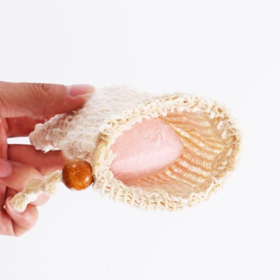 Natural Ramie Shower Exfoliator Sponge Pouch Drawstring Hanging Soap Mesh Bag