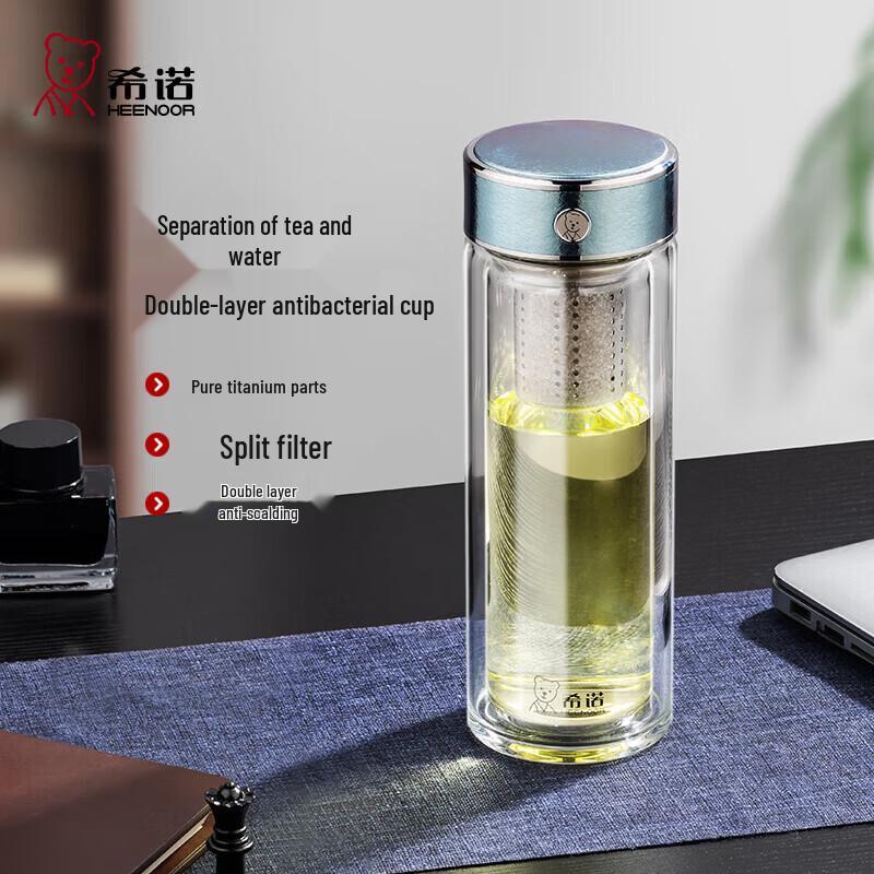 Heenoor Titanium Antibacterial Double-Layer Glass Mug
