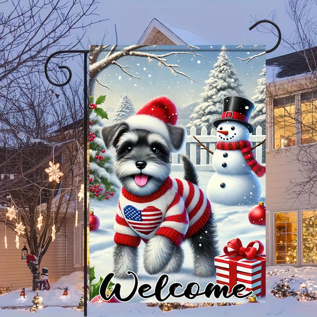 Winter Dog Garden ag 12x18 Inch Double Sided Yard Banner with Snowman and Heart Sweater Design Outdoor Farmhouse Patio Law EEZ