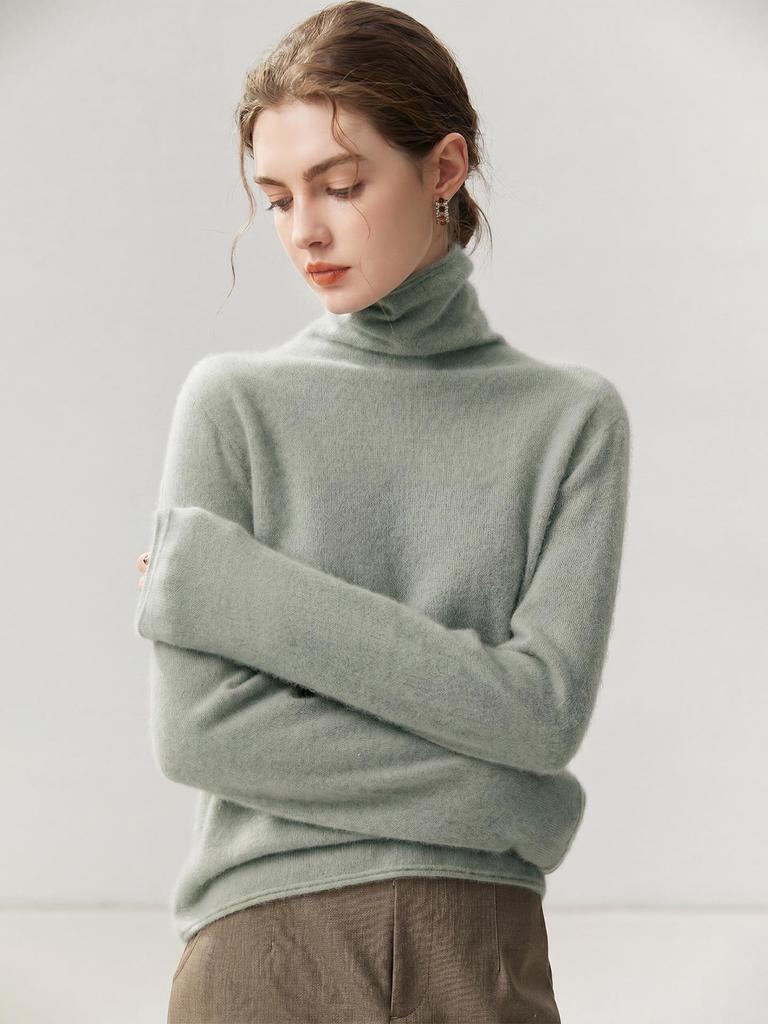Women's 100% Pure Cashmere High Neck Sweater - Soft, Skin-Friendly, Loose Knit for Autumn/Winter