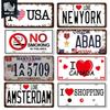 INEED Vintage Wall Decor Car License France Newyork USA Flag Metal Plate Garage Car Number Metal Signs Motor Decorative Tin Sign