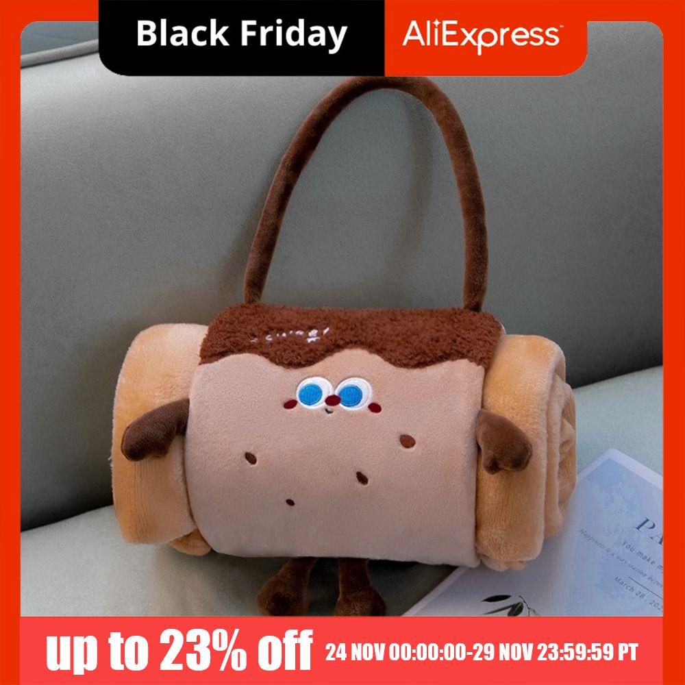 Soft 2 in 1 Foldable Roll Blanket Warm Cartoon Nap blanket Plush Handheld Cushions Blanket Office