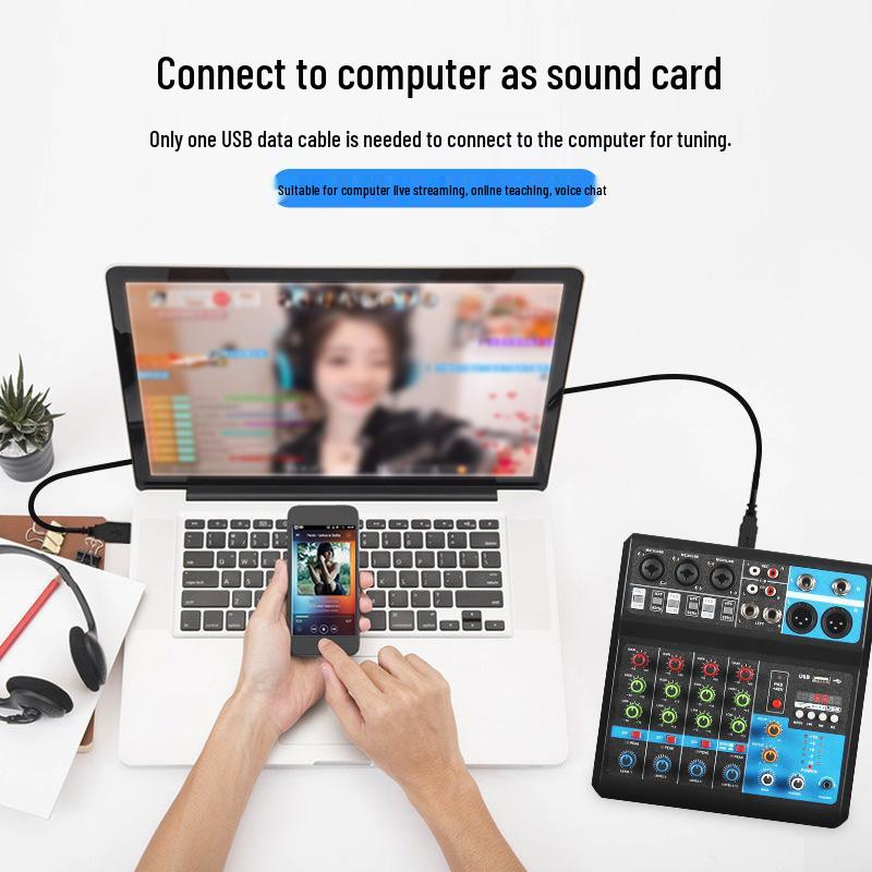 5-Channel USB Bluetooth DJ Mixer: Driver-Free Sound Card for Live Broadcast, Home, and Stage Use