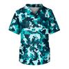 Men's Printing Short Sleeve V-neck Working Blouse Chest Pocket Carer Top