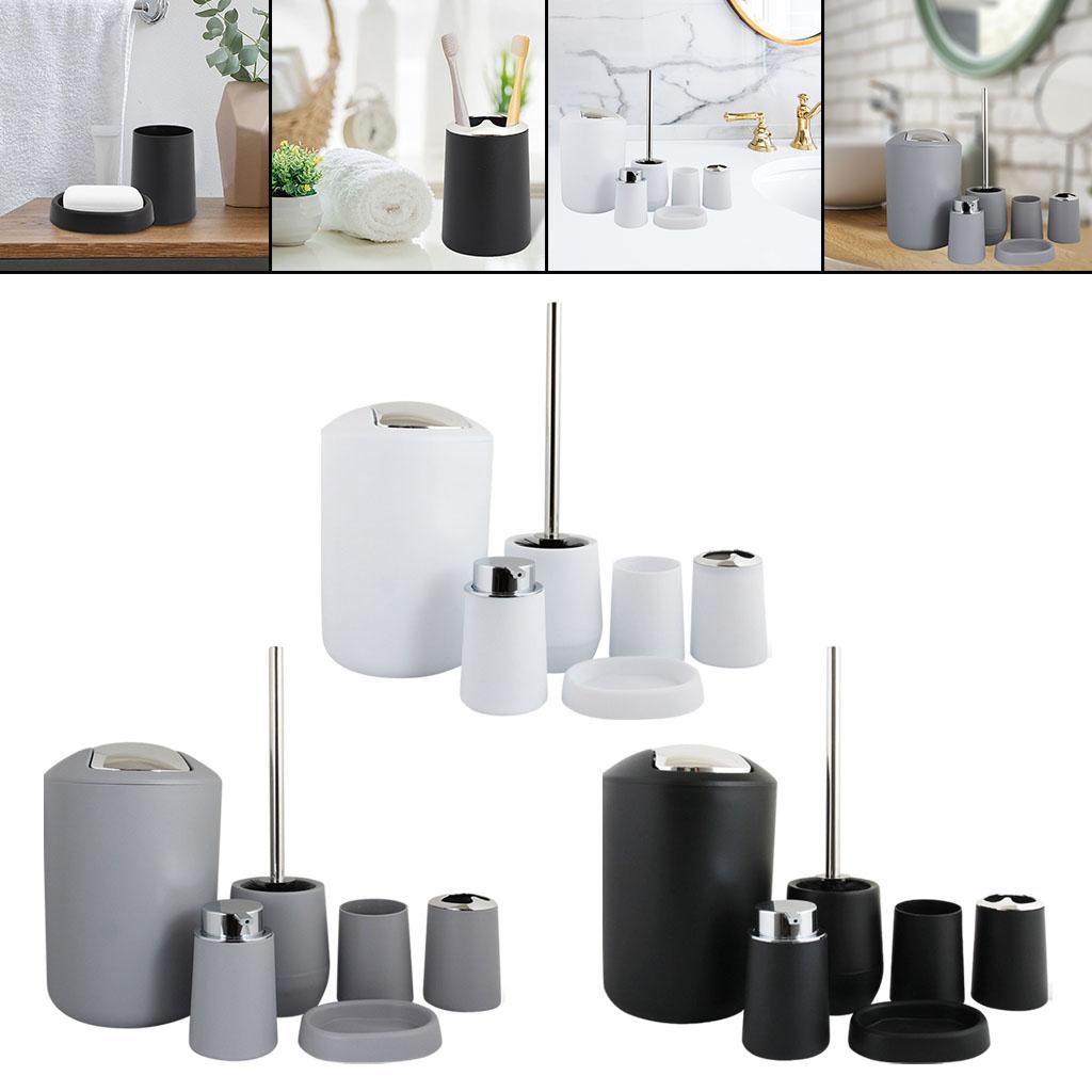 Set of 6 Bathroom Accessories Set Bath Ensemble Lotion Dispenser Trash Can