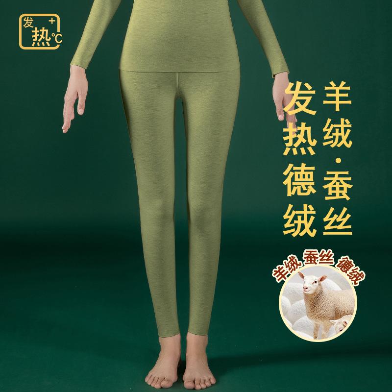 Cashmere silk warm fleece warm clothes women's crew neck bottoming shirt, heat-free top, fleece long johns set