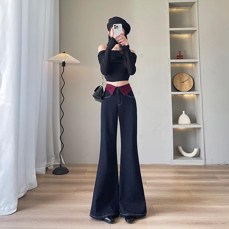 

Женские джинсы микроклеш с цветными блоками, высокая посадка, утягивающий дизайн с вставками, свободные, длиной в пол, осень/зима 2024 M