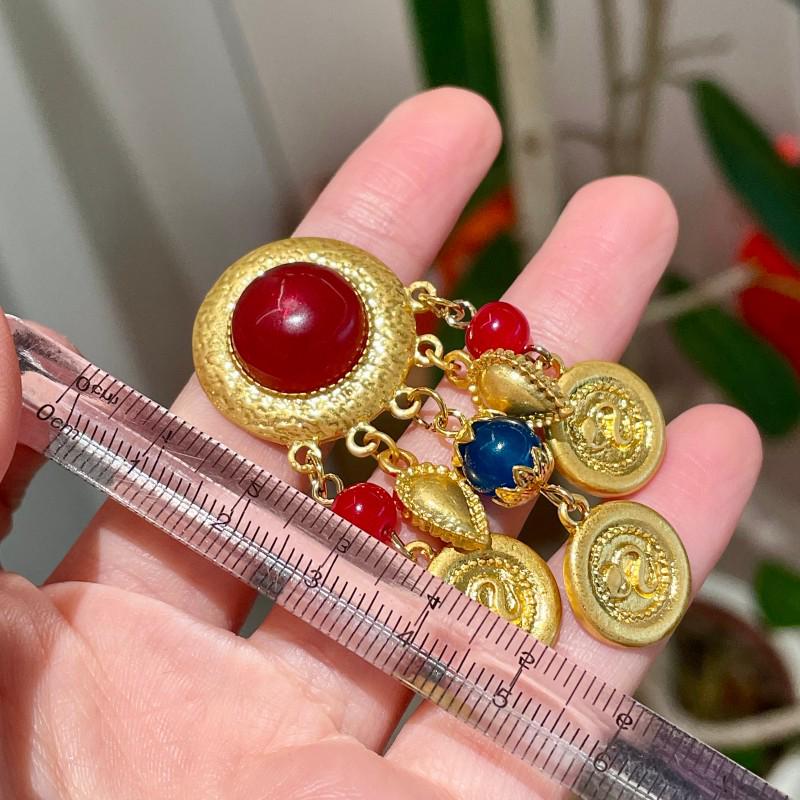 Vintage Retro Colorful Crystal Tassel Earrings with Heart and Coin Pendants for Women