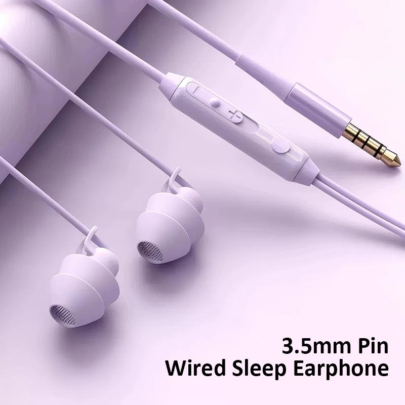 

Wired Sleep Earphones 3.5mm-Pin In Ear Soft Headsets Noise Cancelling Wired Headphone with Mic Bass HiFi Stereo Silicone Earbuds фіолетовий