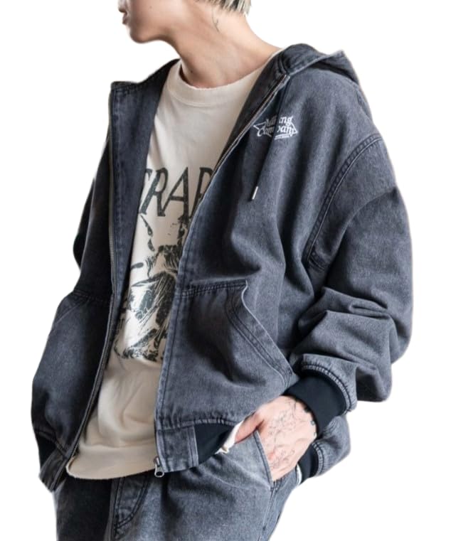 WEGO Workers Hooded Size Denim Sonata Blouson, Men's, L, Black,