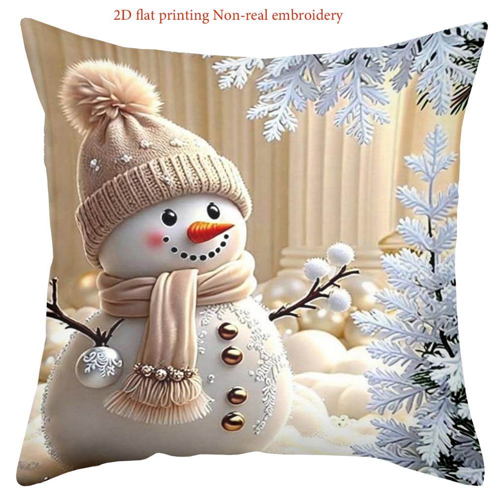 Winter Snowman Patterned 2D Flat Printing Pillows Polyester pillowcase, sofa decorative cushion cov Headboard Pillow