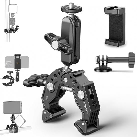 NEEWER Super Clamp with Ballhead Magic Arm, Cold Shoe, Phone/Action Camera Mount Adapter Compatible with SmallRig GoPro DJI