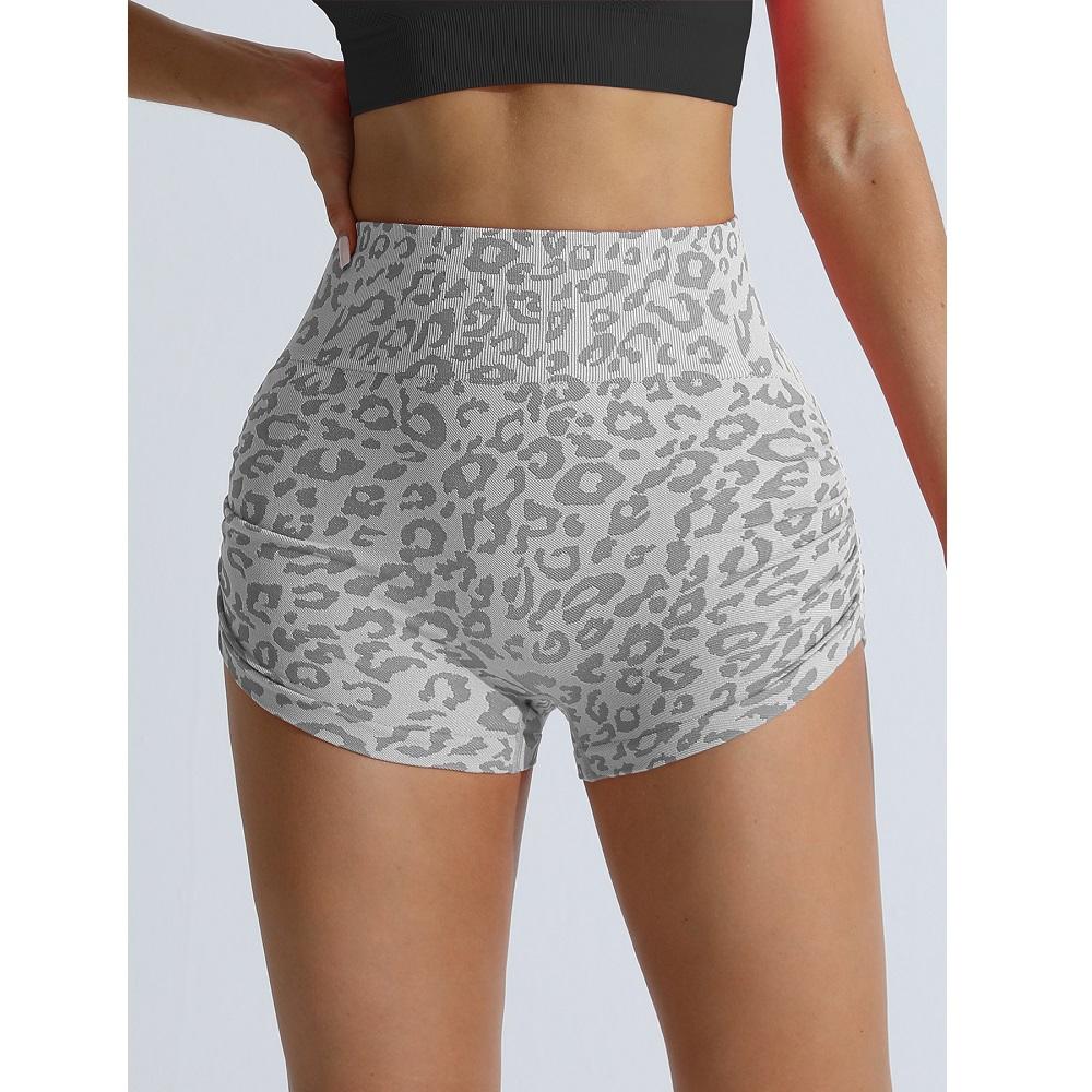 High Waist Slimming Yoga Shorts Women's Sport Running Fitness Shorts Tight Fitting Leopard Print Three-Quarter Length Outerwear