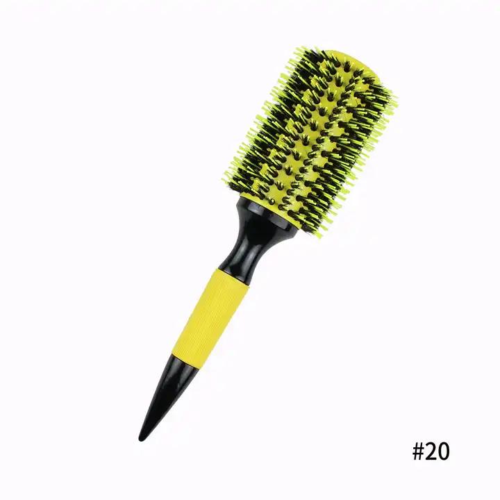 Professional  Round Wooden Hair Brush 6 Sizes Boar Bristle Mix Nylon Salon Women Hair Styling Tools Yellow Brazil Hair Curlerl