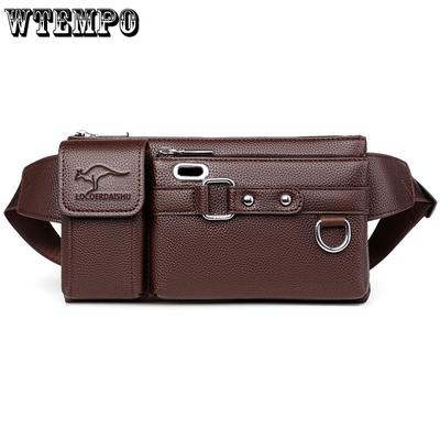 Men's Leather Texture Waterproof Waist Bag Large-capacity Multifunctional Messenger Bag