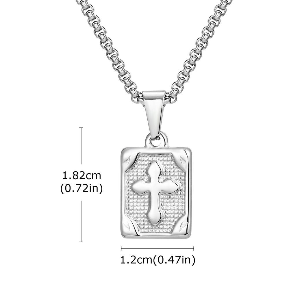 Vnox Cross Square Pendant Necklace for Men Women, Cross Pendant Collar with Stainless Steel Box Chain, Father's Day Dad Boy Gift