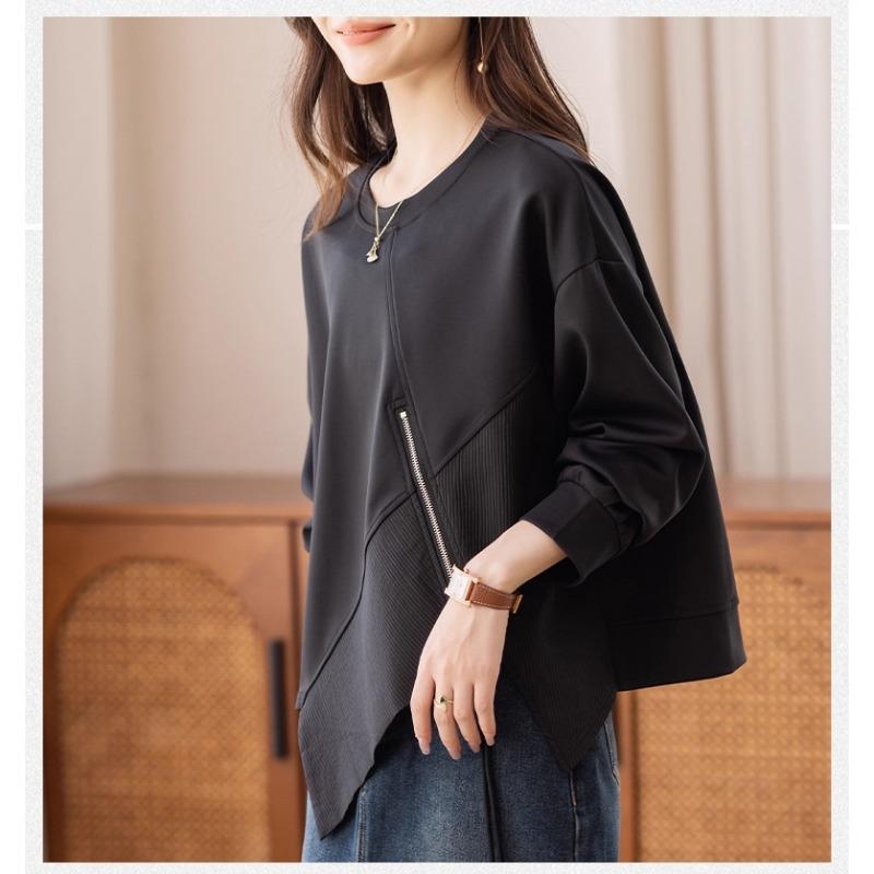 DIMANAF 2025 Autumn T-shirt Solid T-shirt Women Zipper Solid Long Sleeve Loose Tops Tees