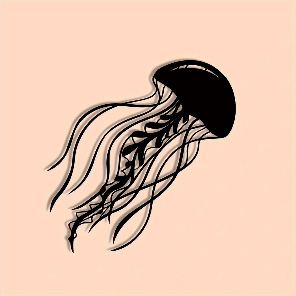 Elegant Jellyfish Metal Wall Statue, Iron Marine Life Sculpture, Abstract 2D Flat Home Art Decoration for Fence