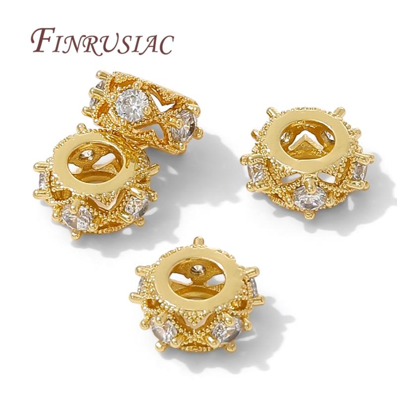 18K Gold Plated Brass with Zircon Round Spacer Beads For Jewelry Making,Bead Separators,DIY Bracelets Necklaces Accessories