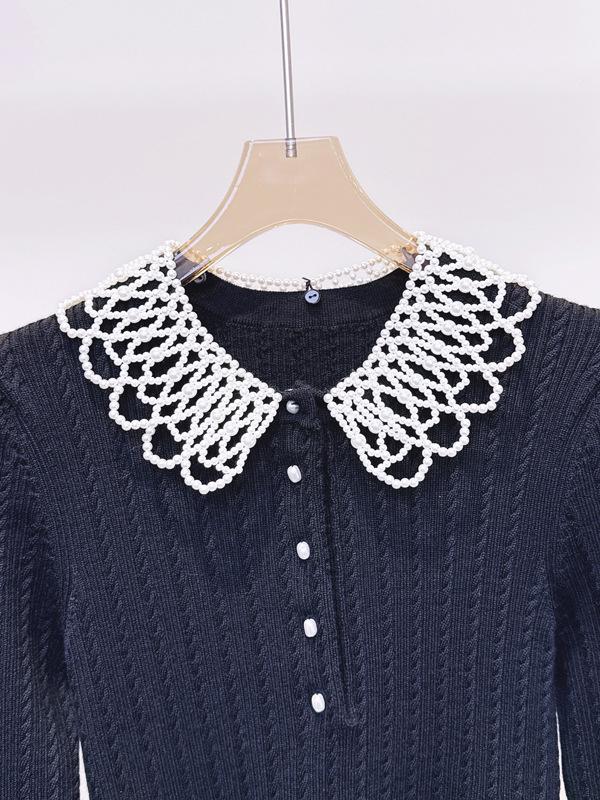 Women's 2025 Autumn/Winter French Fashion Beaded Dress with Detachable Doll Collar