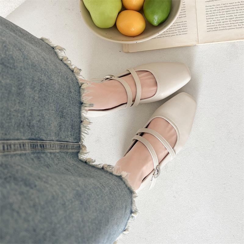 Silver French square head light mouth flat-soled single shoes women's summer 2025 new with skirt versatile soft-soled Mary Jane shoes