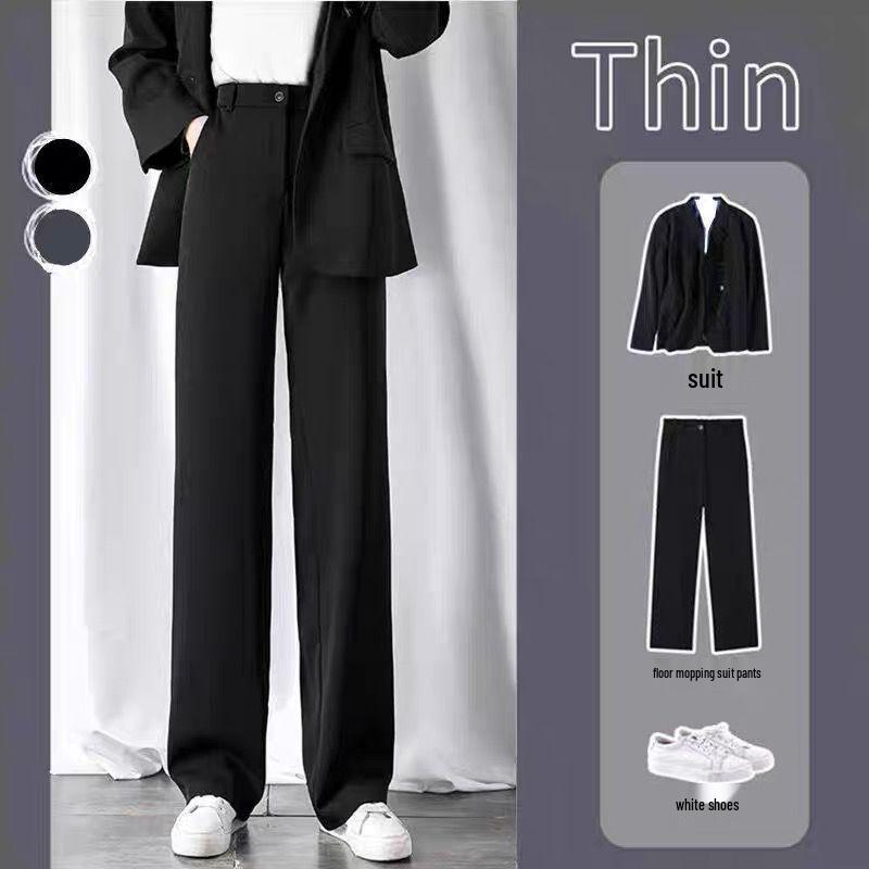 Women's Petite Black Wide-Leg High-Waist Casual Summer Pants